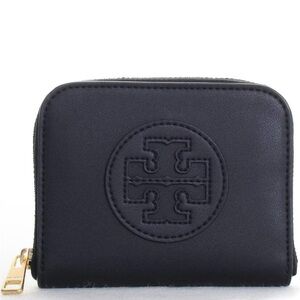 Tory Burch Small Ella Bio Zip Black Wallet with Gold Zipper